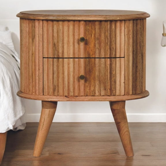 Natural Oak-coloured Bedside Table Nordic, 3 Solid Wood, Bedroom Tranquility, 19.54 In. Height, 13.59 Width, 18.66 Depth, 24.52 Lb Weight Wood 3 Drawers, Oak Finish, Delight, Tall, Wide, Deep, Heavy