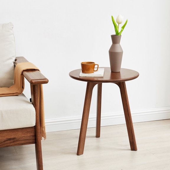 Natural Oak with Brown Tone - Round Shape for Sophistication - Bedroom Nightstand Use - Stable Surface for Belongings