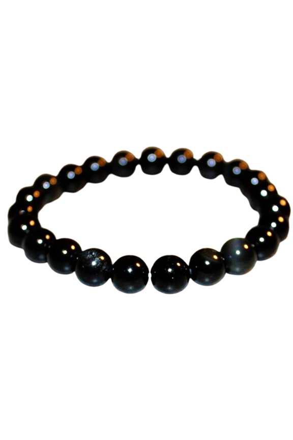 Natural Obsidian 8mm Round Shape Smooth Cut Beads Stretchable Bracelet For Men & Women. Unisex Bracelet
