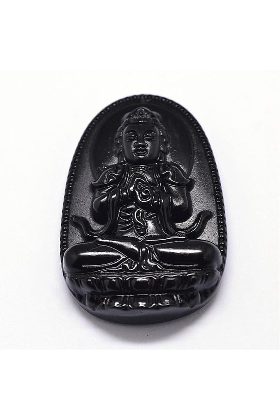 Natural Obsidian Carven Pendants Guardian Black 53.5x34x11mm Hole: 1mm