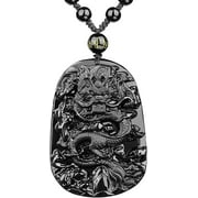 Natural Obsidian Dragon Necklace For Men - Black Obsidian Pendant Talisman Amulet Protection With Bead Chain Healing Crystal Stone Spiritual Jewelry