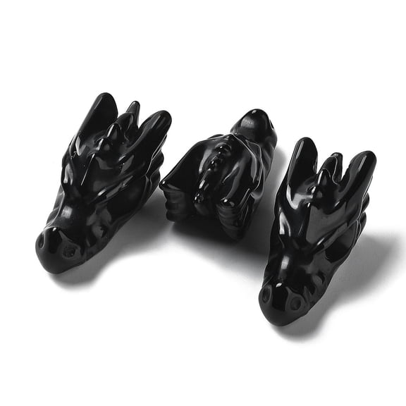 Natural Obsidian Healing Dragon Head Figurines Reiki Energy Stone Display Decorations for Home Ornament 42~45x18~21x18~20mm Obsidian