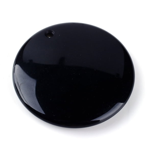 Natural Obsidian Pendants Flat Round 44~45x7~9mm Hole: 2mm for DIY