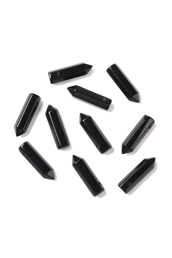 Natural Obsidian Pointed Pendants Faceted 30~33x8~9mm Hole: 1.4~1.6mm