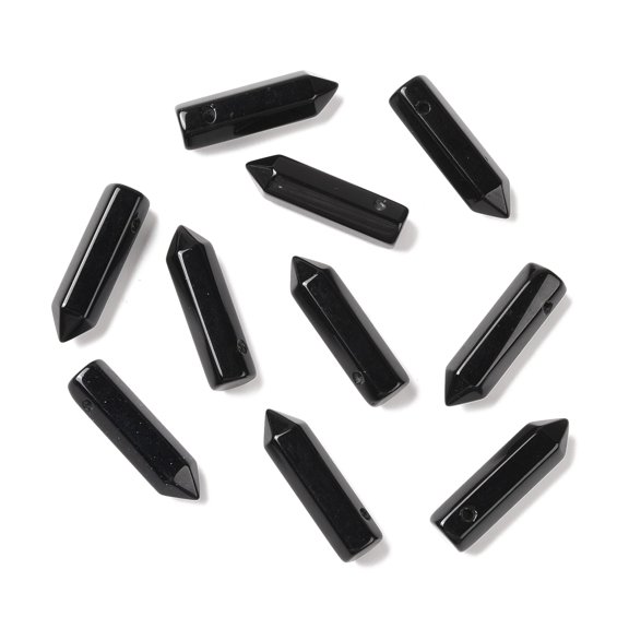Natural Obsidian Pointed Pendants Faceted 30~33x8~9mm Hole: 1.4~1.6mm