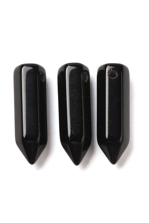 Natural Obsidian Pointed Pendants Faceted Shaped Charms 20~20.5x6.5~7x6~6.5mm Hole: 1.6mm