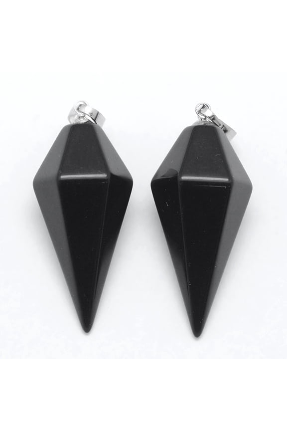 Natural Obsidian Pointed Pendants with Brass Findings Platinum 38.5x16x14.5mm Hole: 5x8mm