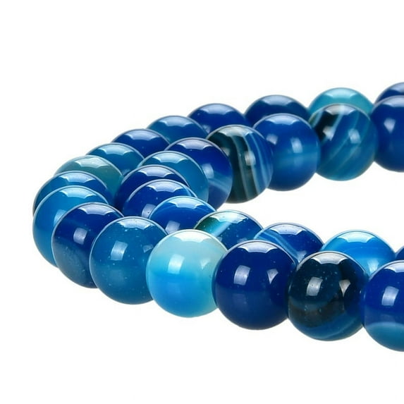 Natural Ocean Blue Stripped Agate Gemstone Beads, Smooth 6mm Round Beads For DIY Making Jewelry