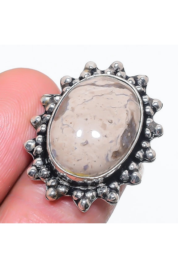 Natural Ocean Fume Agate Gemstone 925 Sterling Silver Jewelry Ring Size 7