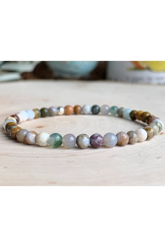 Natural Ocean Jasper 4mm Round Shape smooth Cut Beads Stretchable Bracelet for Men & Women.