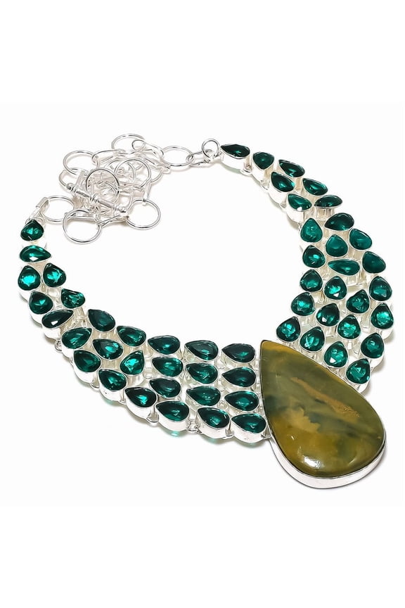 Natural Ocean Jasper, Diopside 925 Sterling Silver Jewelry Necklace 18"