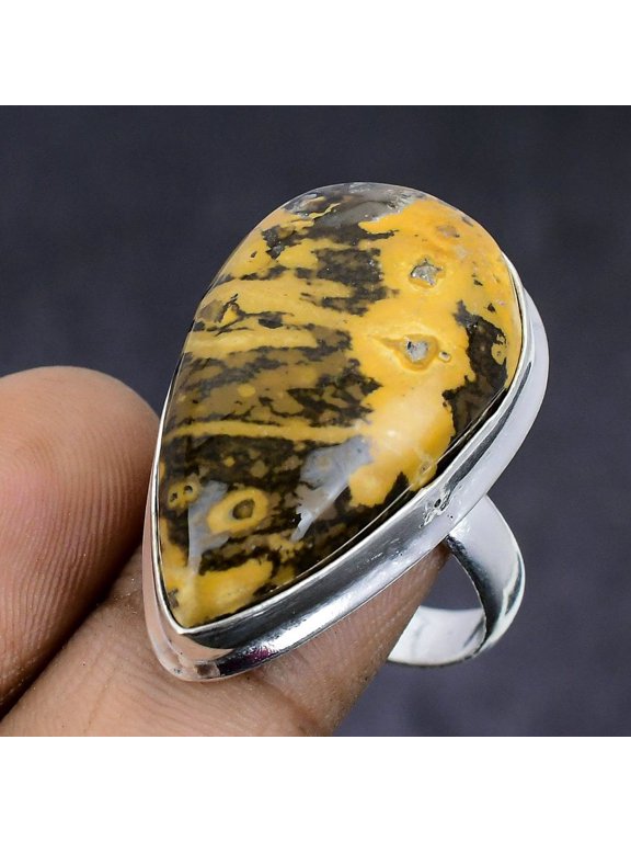 Natural Ocean Jasper Gemstone 925 Sterling Silver Jewelry Ring Size 9.5