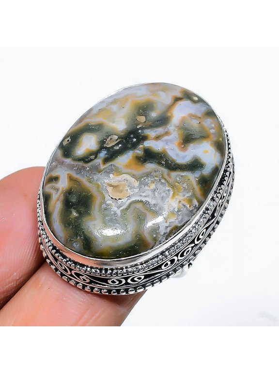 Natural Ocean Jasper Gemstone Handmade 925 Sterling Silver Gift Ring Size 7