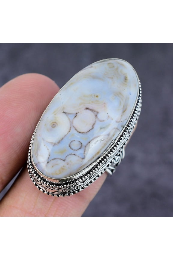 Natural Ocean Jasper Gemstone Handmade 925 Sterling Silver Jewelry Ring S.6