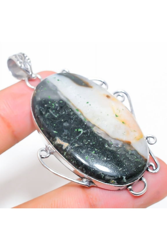 Natural Ocean Jasper Gemstone Handmade 925 Sterling Silver Pendant 2.32"