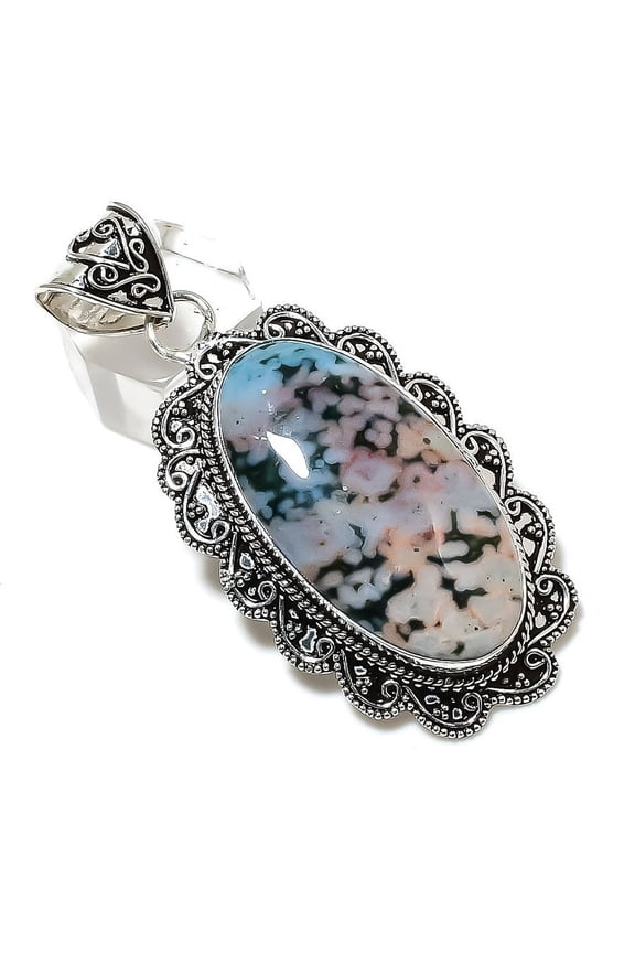 Natural Ocean Jasper Gemstone Handmade 925 Sterling Silver Pendant 2.64"