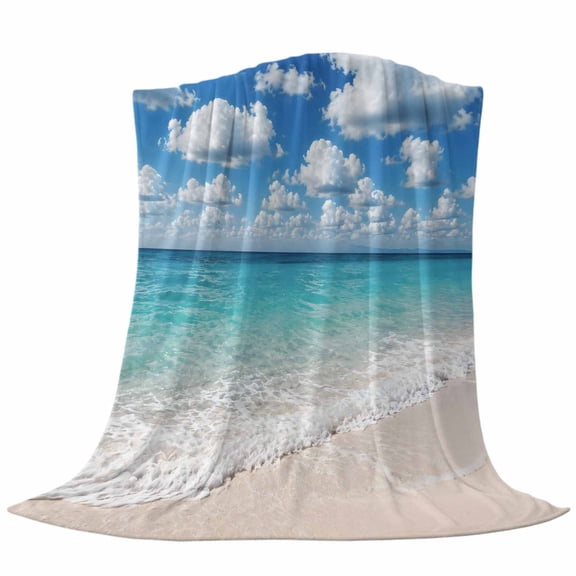 Natural Ocean Wave Throw Flannel Blanket Coastal Cloud Sand Horizon Blue Super Soft Cozy Bed Blanket, Lightweight Plush Fuzzy Bed Throw for Bedroom Sofa Couch Living Room 30x40in