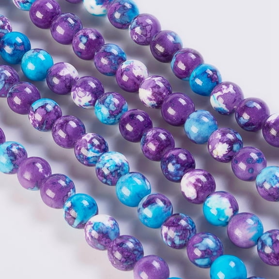 Natural Ocean White Jade/Rain Flower Stone Beads Strands Dyed Round Dark Violet 10mm Hole: 1mm 38~40pcs/strand 15.1 inch~15.7 inch