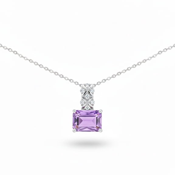 Fine Color Jewels Sterling Silver 1.8 Ct Amethyst Rectangle Necklace Geometric Pendant for Women
