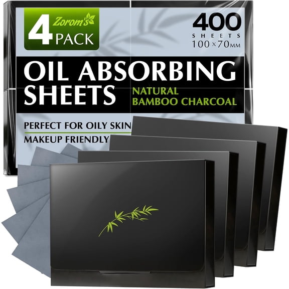 Natural Oil Blotting Sheets for Face with Bamboo Charcoal - 4pk/400 Makeup Friendly Oil Absorbing Sheets for Face - Blotting Papers for Oily Skin - Perfect for Keeping in Purse - Oil Control Film