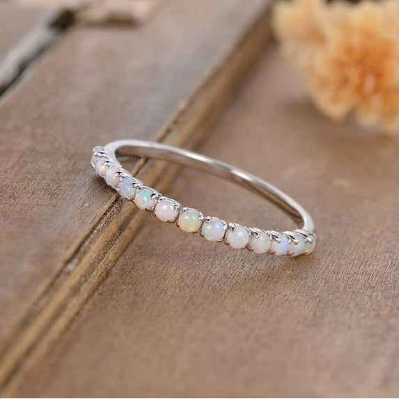 Natural Opal Eternity Ring Band Wedding Band Dainty Opal Ring 925 Sterling Silver Gemstone Jewelry For Women Gift By KIRAN FINE JEWELS