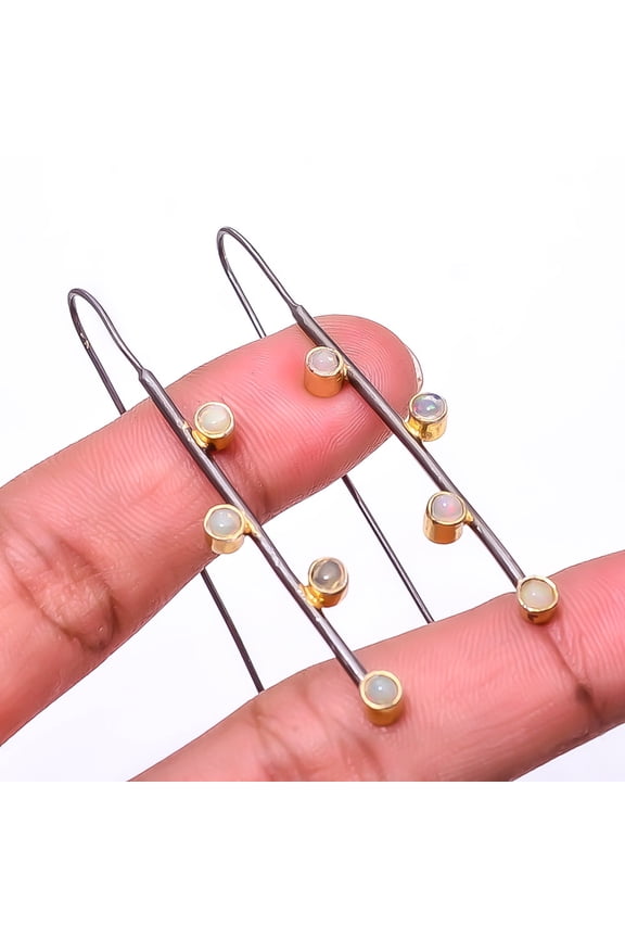 Natural Opal -Ethiopia 925 Sterling Silver Black And Gold Rhodium Plated Earring 2.15", Wellow Ethiopian Opal Earring E_9476_268_1