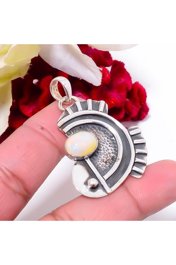 Natural Opal - Ethiopia 925 Sterling Silver Oxidised Designer Fish Pendant 1.87 Sku30, Wellow Pendant, Natural Gemstone Pendant