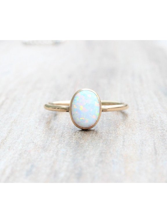 Natural Opal Gemstone Ring, Oval Cut Ring, 925 Yellow Gold Plated Sterling Silver Ring Wedding Gift For Him