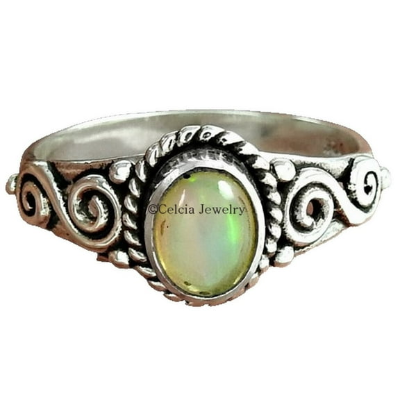 Natural Opal Healing Gemstone Oval Ring, Designer Handmade Fine Jewelry For Women, Statement Promise Ring, Delicate Friendship Gift, Mothers Day Gifts, October Birthstone (opal, Size 7)