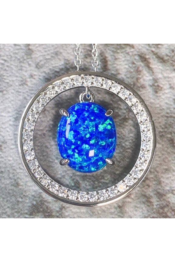 Natural Opal Necklace for Women, 8x6mm Oval Opal Pendant, Solid 925 Sterling Silver Jewelry, October Birthstone, Gift for Her, Handmade Necklace