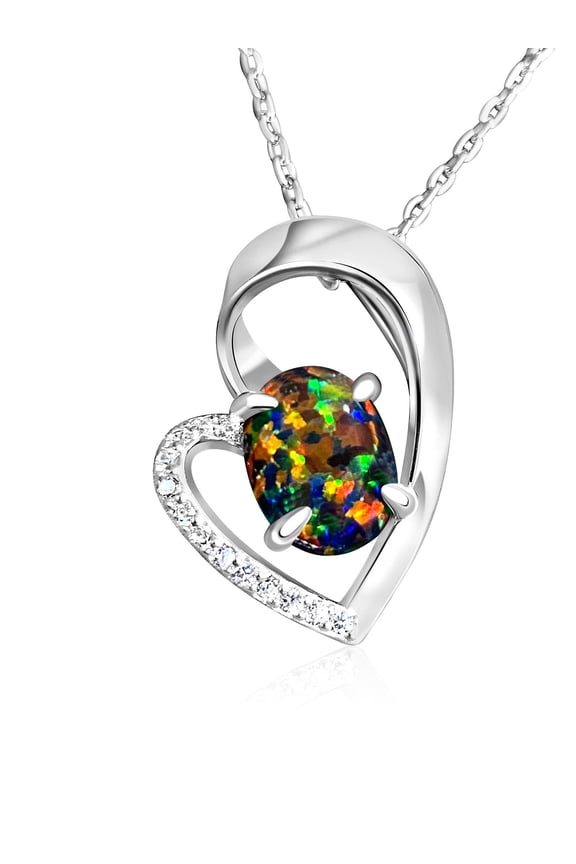 Natural Opal Necklace for Women, 8x6mm Oval Opal Pendant, Solid 925 Sterling Silver Jewelry, October Birthstone, Gift for Her