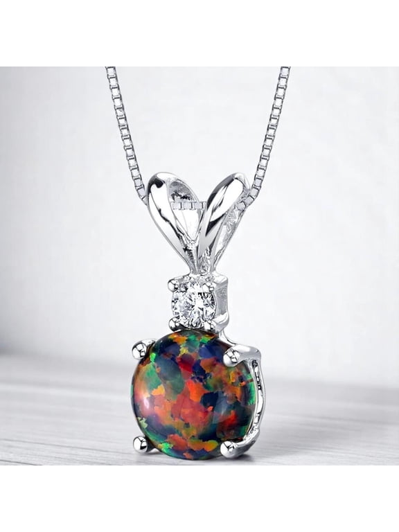 Natural Opal Pendant Necklace 925 Sterling Silver Womens Jewelry October Birthstone Gift for Her