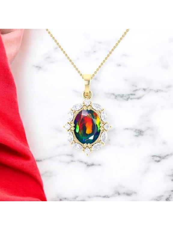 Natural Opal Pendant Necklace 925 Sterling Silver Womens Jewelry October Birthstone Gift for Her