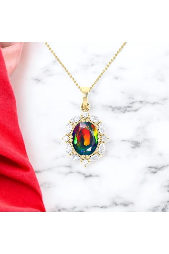 Natural Opal Pendant Necklace 925 Sterling Silver Womens Jewelry October Birthstone Gift for Her