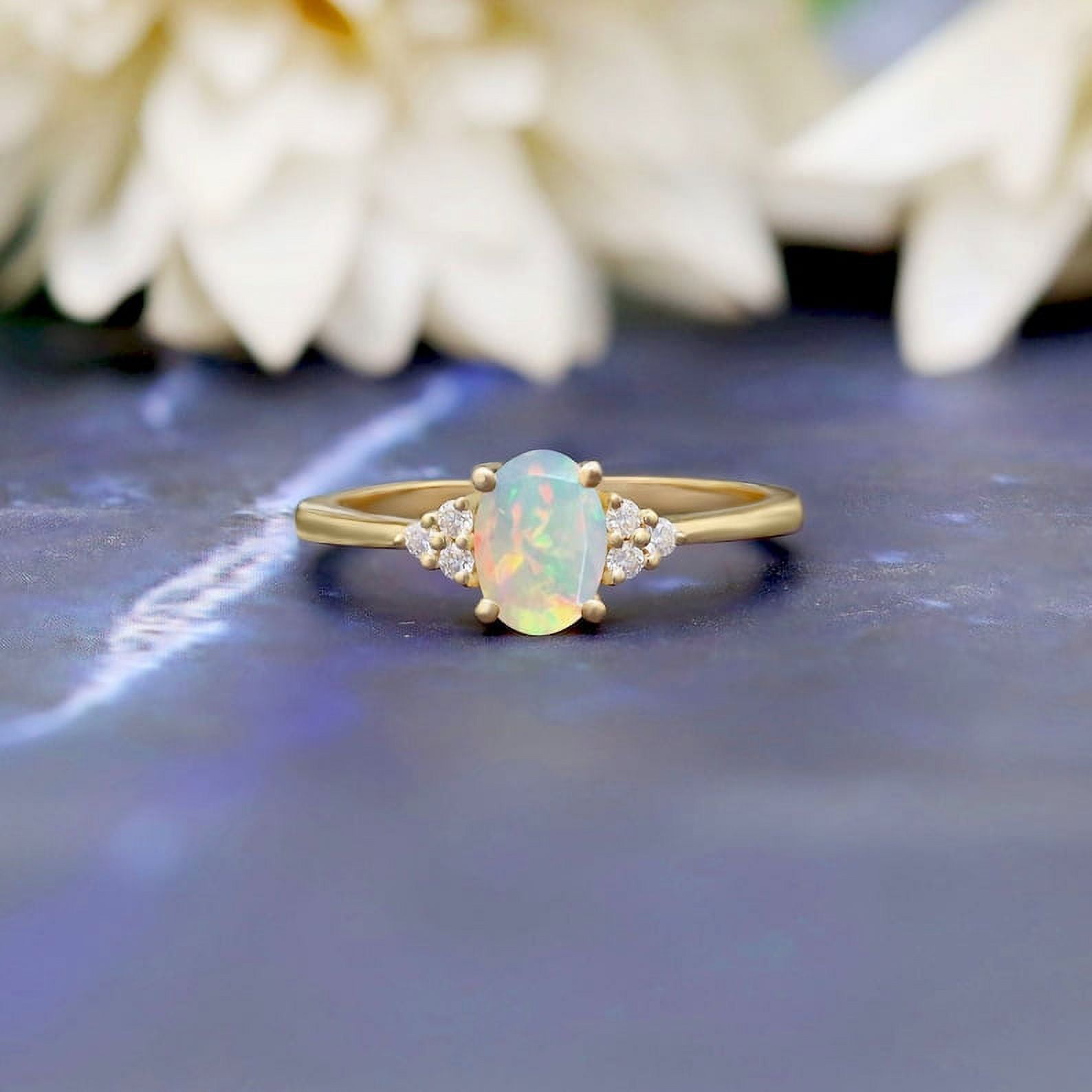 Natural Opal Ring 14k Gold Ring October Birthstone Ring Stunning Oval Cut Natural Opal Anniversary Ring Gift For Her Birthday Ring Gift Walmart