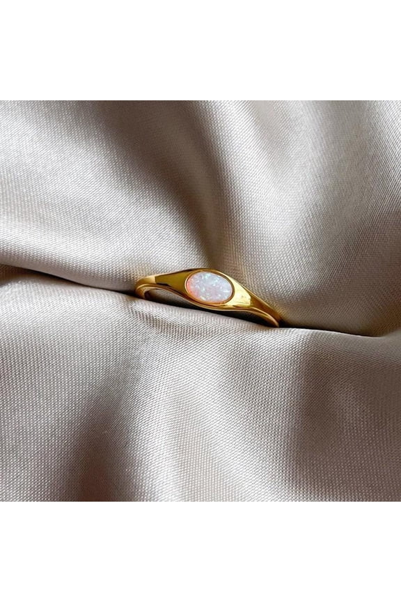 Natural Opal Ring, Vintage Opal Band, Opal Wedding Band, Rose Gold Opal Ring, Dainty Opal Ring, October Birthstone Ring, Matching Band Ring
