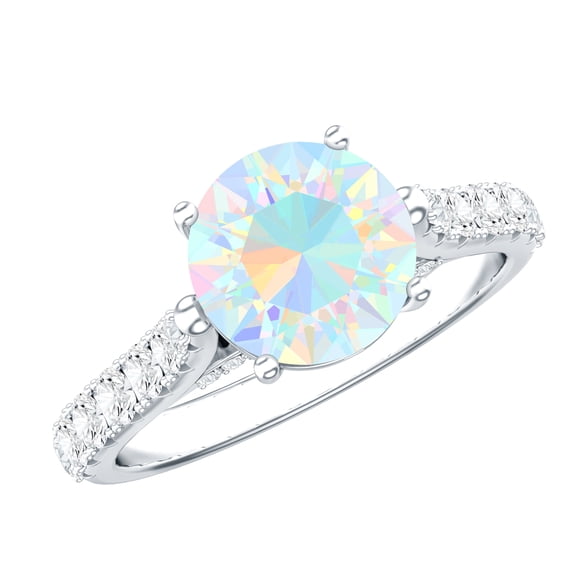 Rosec Jewels Ethiopian Opal Solitaire Engagement Ring for Women - Real Opal Diamond Ring - 2 Carat - AAA Grade - with Jewelry Box, 925 Sterling Silver, US 4.00