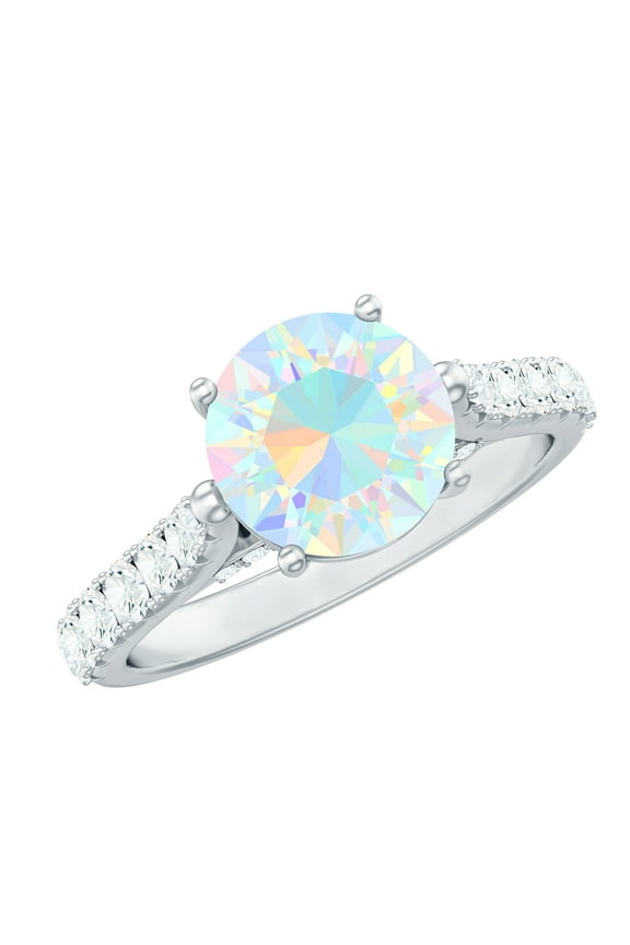 Ethiopian Opal Solitaire Engagement Ring for Women - Real Opal Diamond Ring - 8 mm - AAA Grade - with Jewelry Box, 925 Sterling Silver, US 4.00