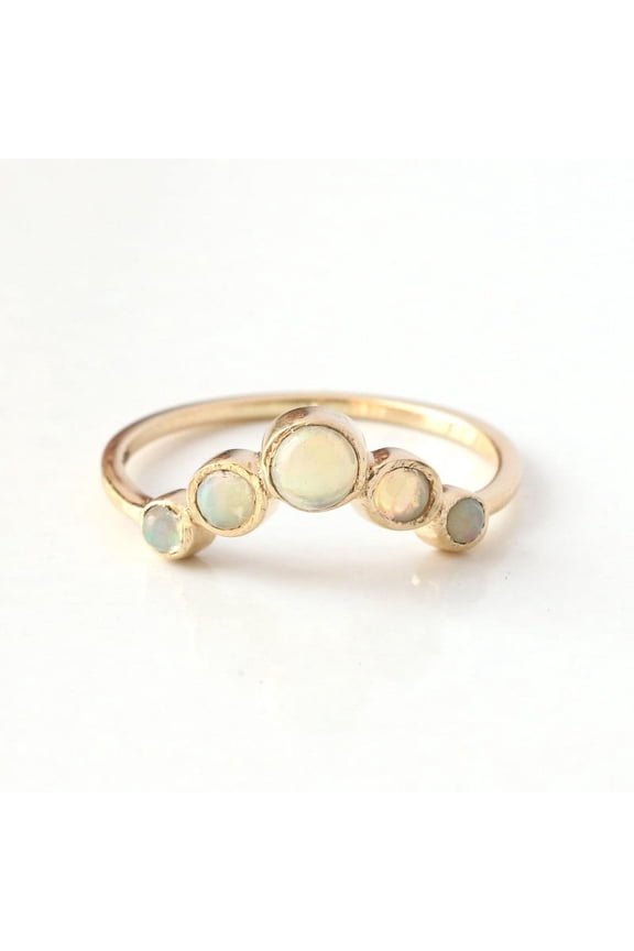 Natural Opel Curve Ring, Handmade Jewelry, Natural Opal Crown Ring, Stackable Ring, Five Opal Ring, October Birthstone Ring , Minimalist Jewelry, Gift For Her
