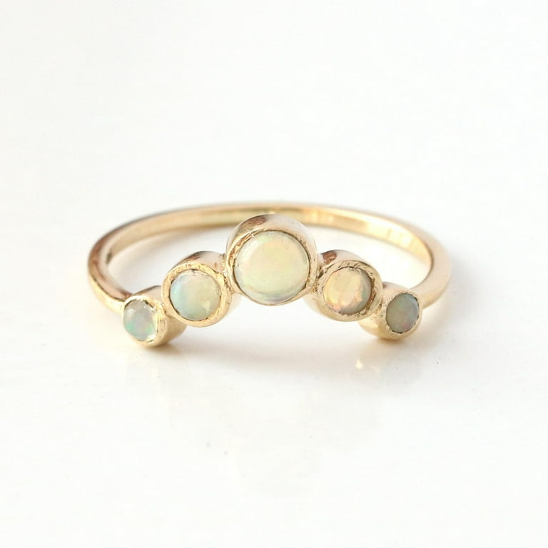 Natural Opel Curve Ring, Handmade Jewelry, Natural Opal Crown Ring