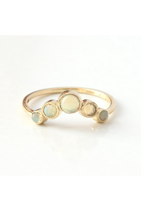 Natural Opel Curve Ring, Handmade Jewelry, Natural Opal Crown Ring, Stackable Ring, Five Opal Ring, October Birthstone Ring , Minimalist Jewelry, Gift For Her
