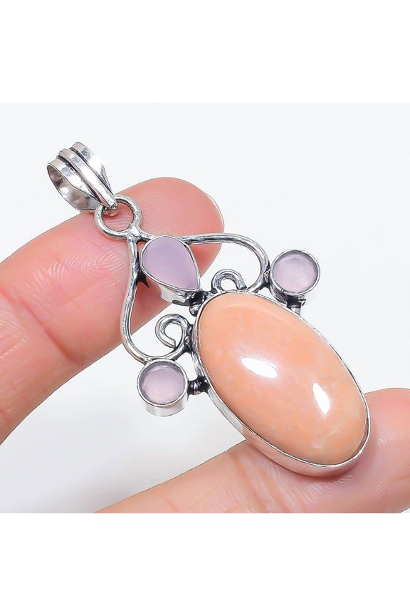 Natural Orange Aventurine, Chalcedony 925 Sterling Silver Pendant 2.29"