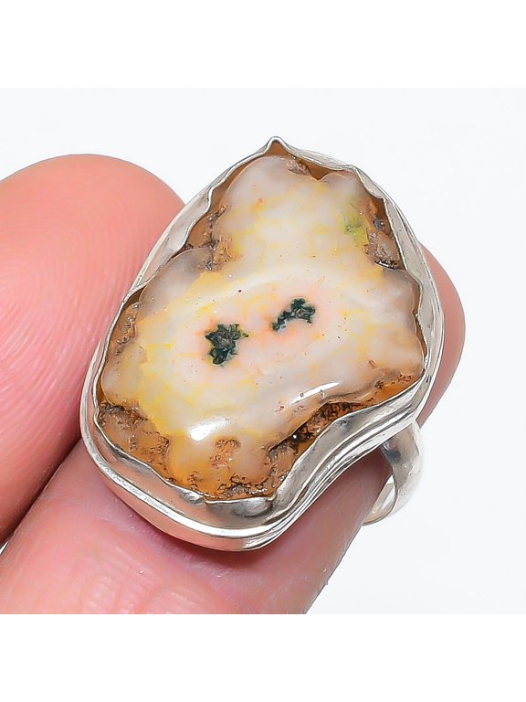Natural Orange Druzy Slice 925 Sterling Silver Jewelry Ring Size 7.5
