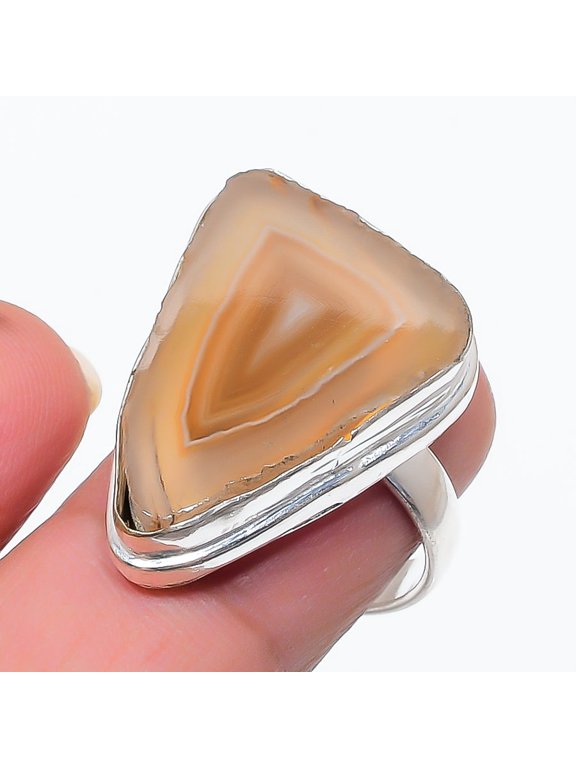 Natural Orange Druzy Slice 925 Sterling Silver Jewelry Ring Size 7.5
