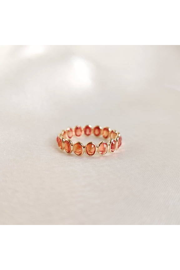Natural Orange Sapphire Ring, 14K Solid Yellow Gold Sapphire Ring, Stackable Sapphire Ring, Sapphire Infinity Ring, September Birthstone