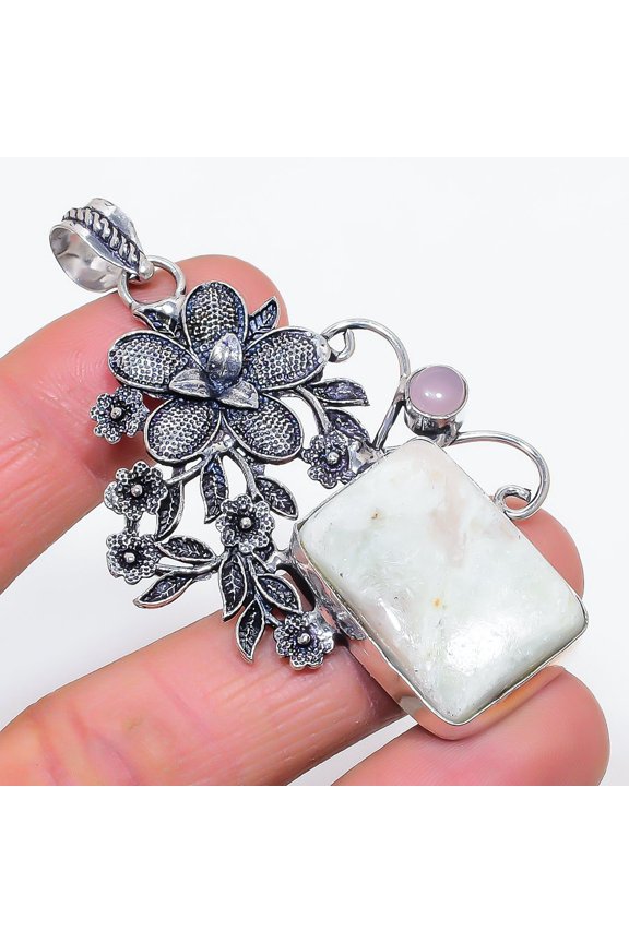 Natural Orange Seraphinite, Chalcedony 925 Sterling Silver Pendant 2.92"