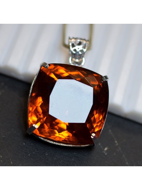 Natural Orange Topaz 925 Starling Silver 51 Ct Gems Pendant Square Cut CERTIFIED