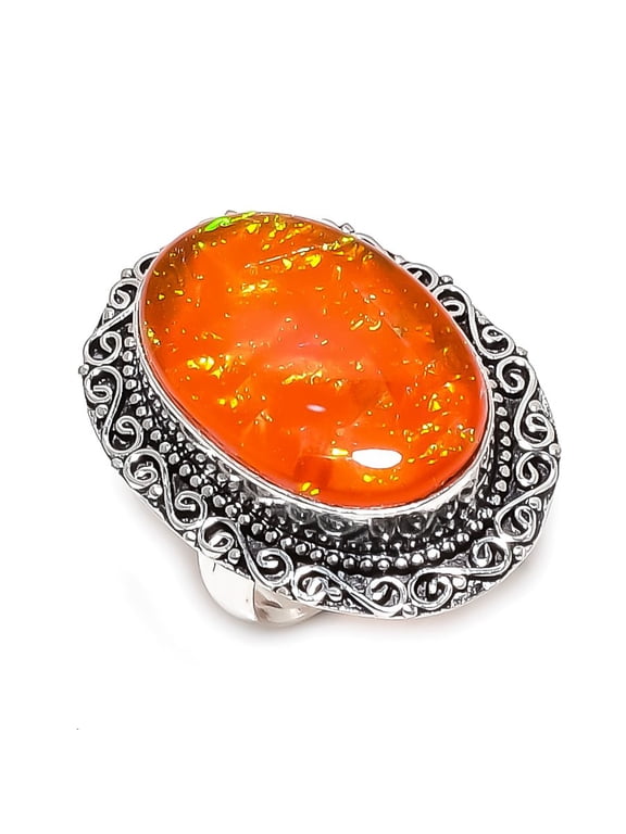 Natural Orange Triplet Opal 925 Sterling Silver Jewelry Ring Size 10