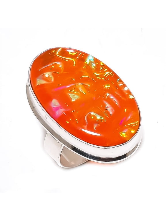 Natural Orange Triplet Opal 925 Sterling Silver Jewelry Ring Size 8