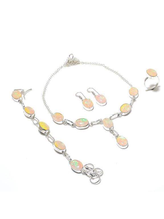 Natural Orange Triplet Opal Gemstone 925 Sterling Silver Jewelry Set